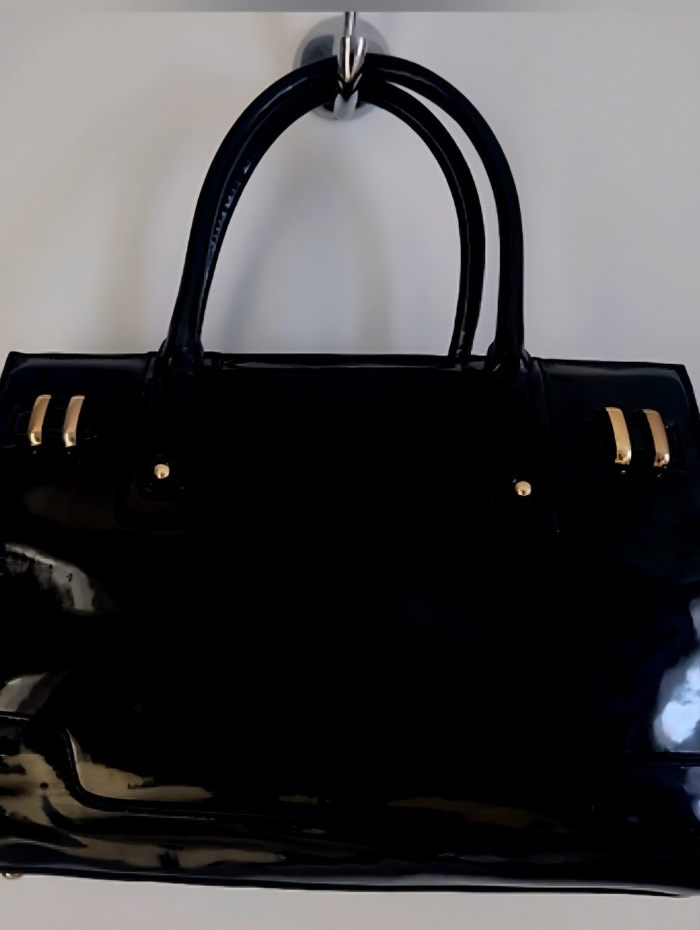Vintage Black patent leather tote bag with gold accents never used